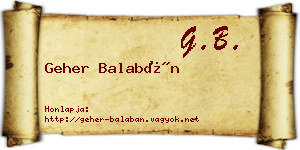 Geher Balabán névjegykártya